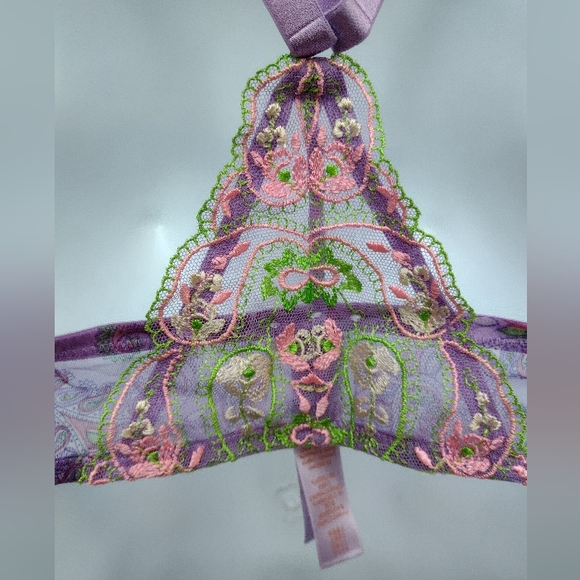 Savage X Fenty Lavender Embroidered Mesh Bralette Lace Sheer Racerback L NWOT - Picture 9 of 9